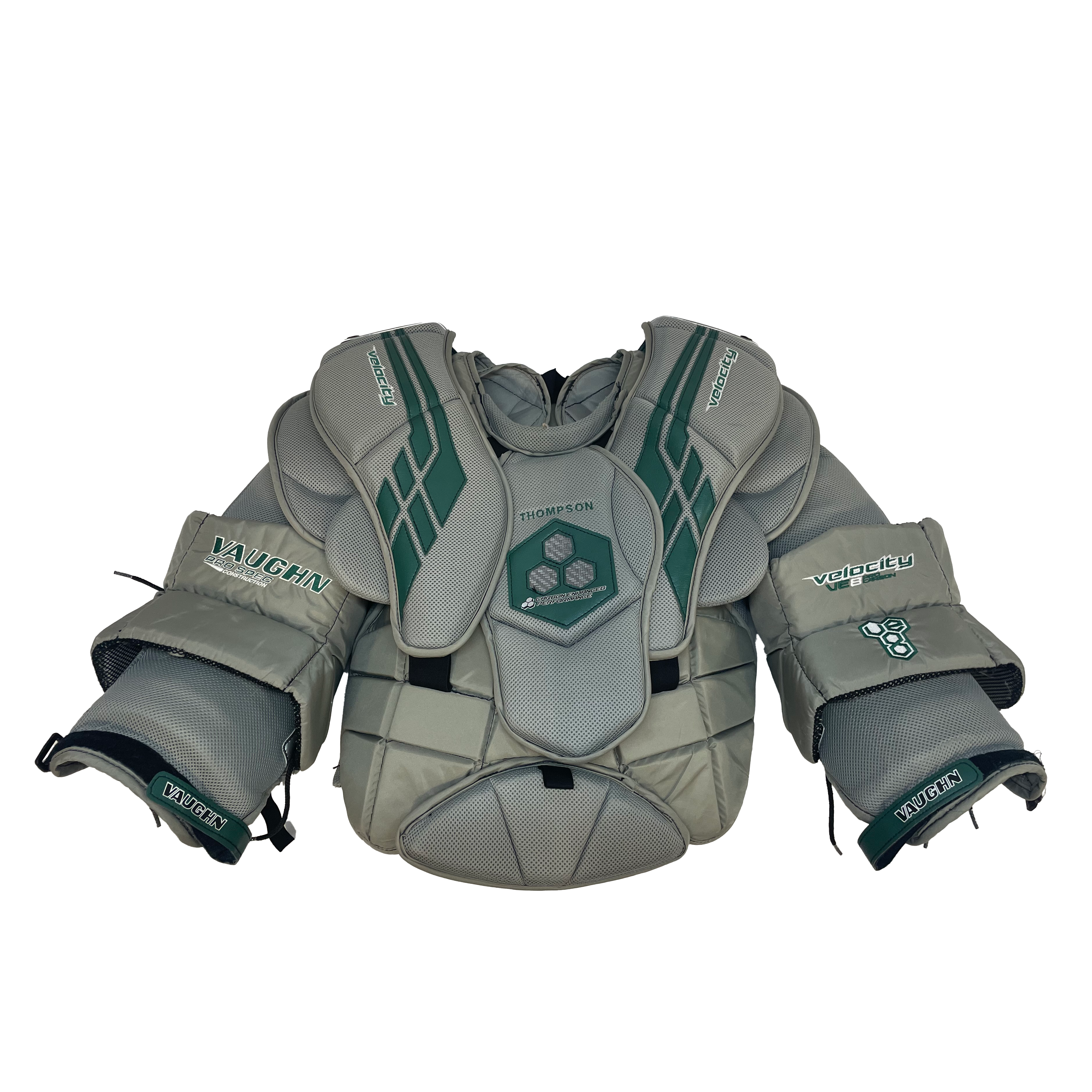 Vaughn Velocity VE8 Pro Carbon – Plastron de gardien de but Pro d'occasion (gris/vert)